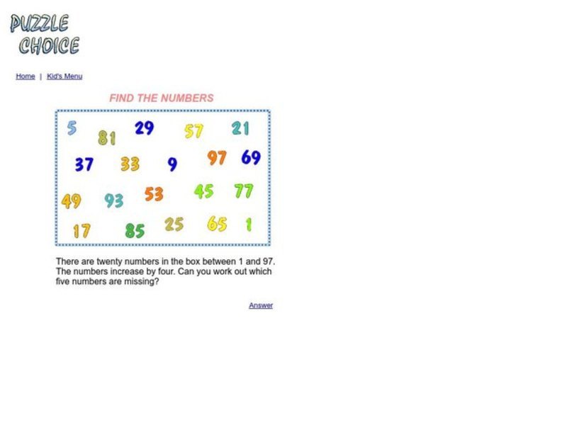 Find the Numbers Worksheet