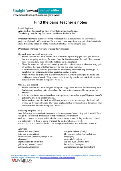Find the Pairs Lesson Plan