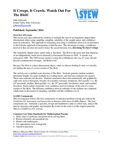 It Creeps. It Crawls. Watch Out For The Blob! Lesson Plan