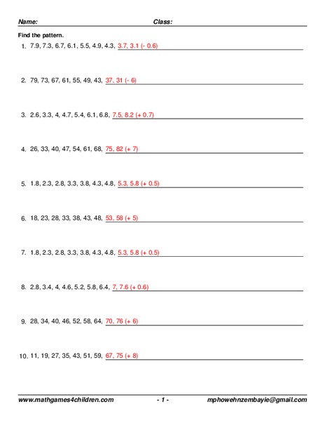 Find the Pattern Worksheet