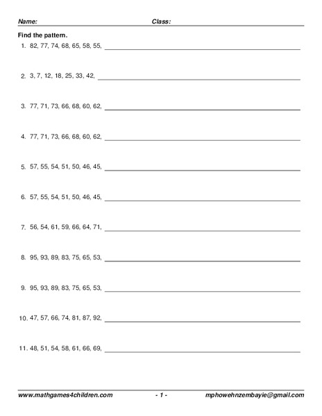 Find the Pattern Worksheet