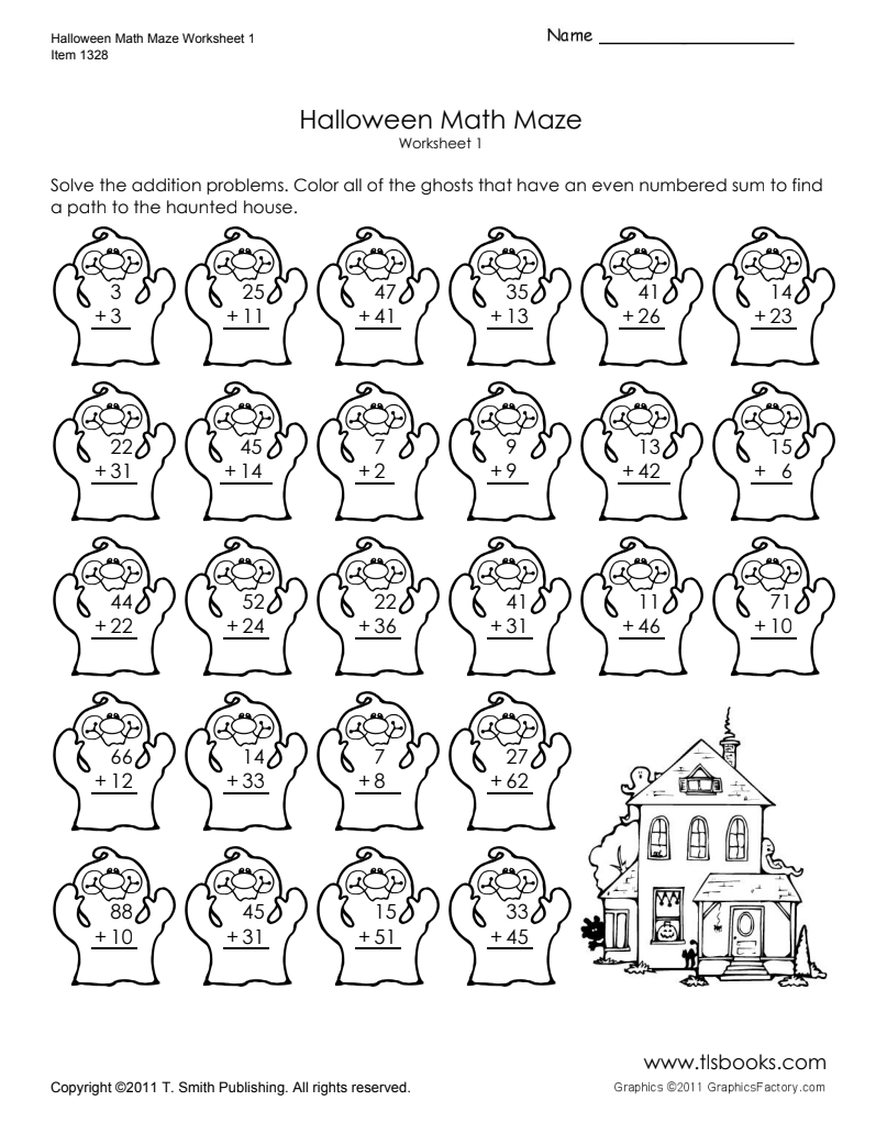 Halloween Math Maze: Worksheet 1 Worksheet
