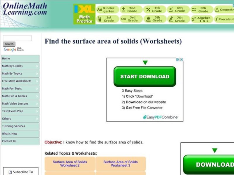 Find the surface area of solids Interactive