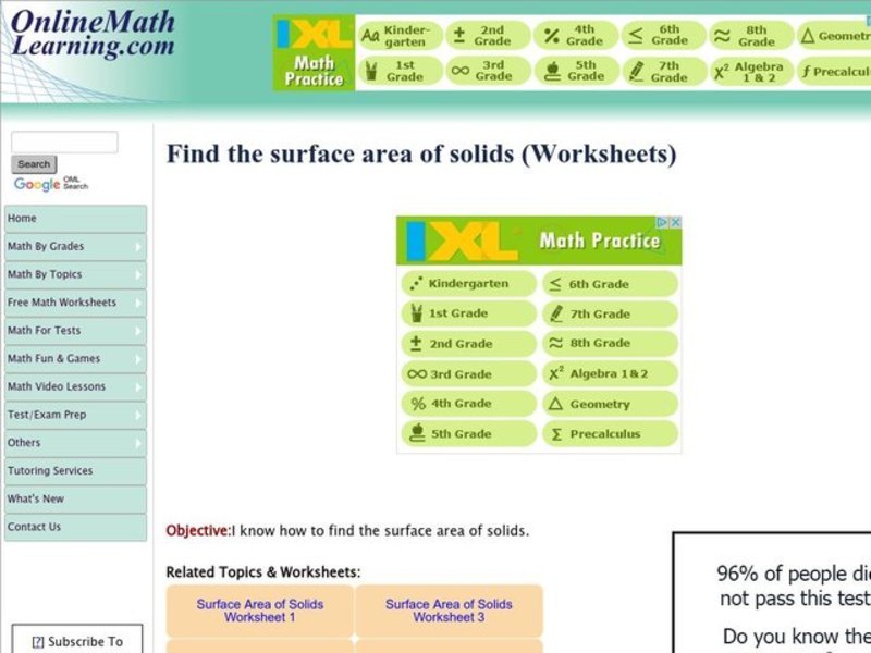 Find the surface area of solids Interactive