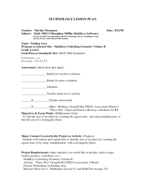 Finding Area Lesson Plan