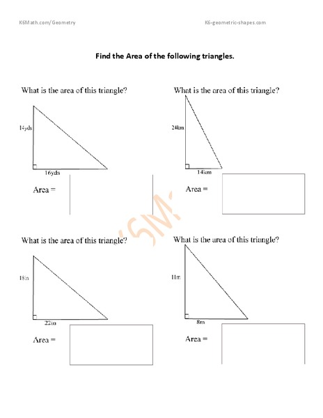 Finding Area of Triangles Worksheet