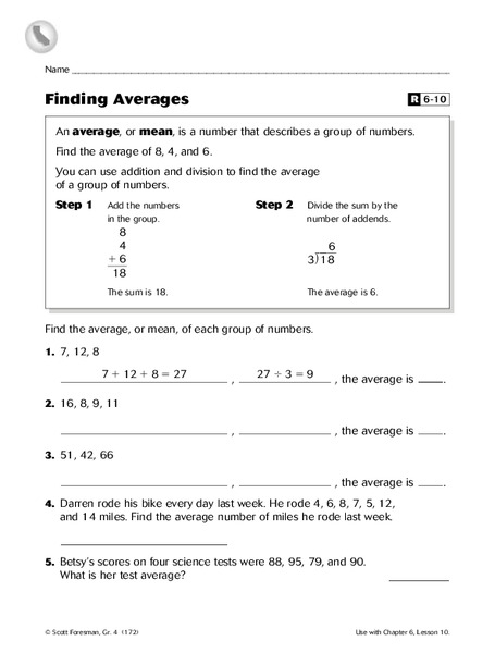 Finding Averages Worksheet