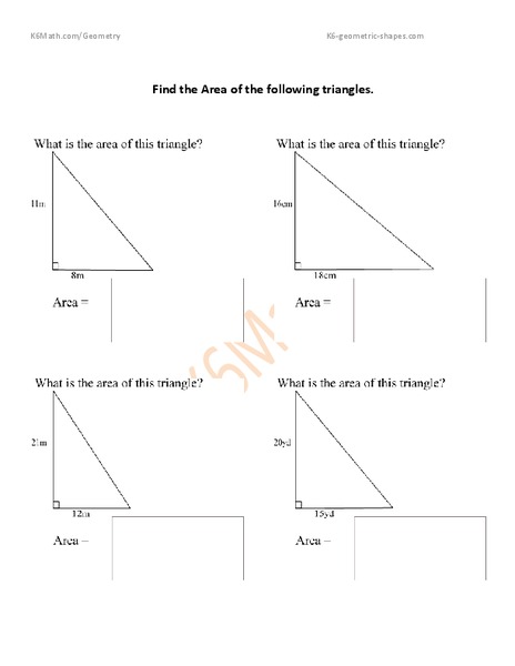 Finding Area of Triangles Worksheet