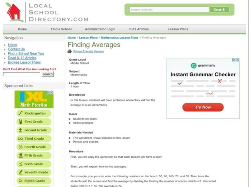 Finding Averages Lesson Plan