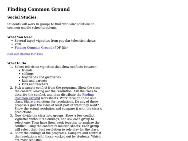 Finding Common Ground Lesson Plan