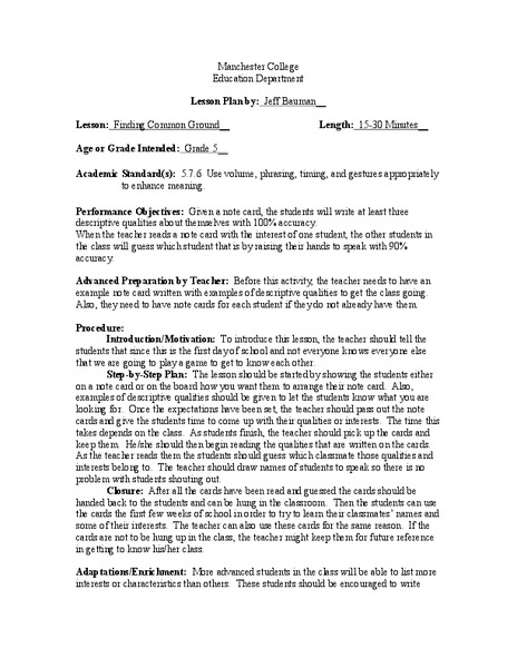Finding Common Ground Lesson Plan