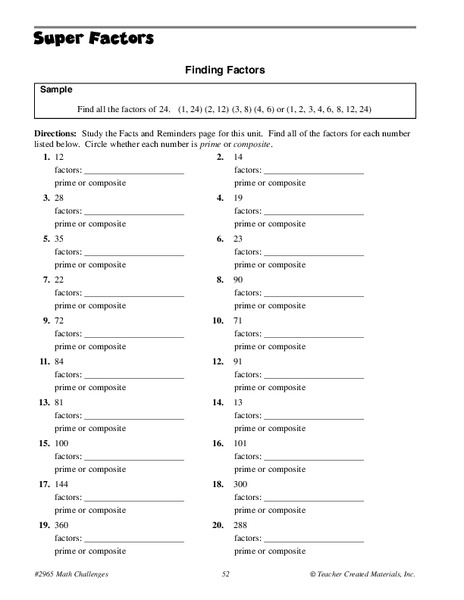Finding Factors Worksheet
