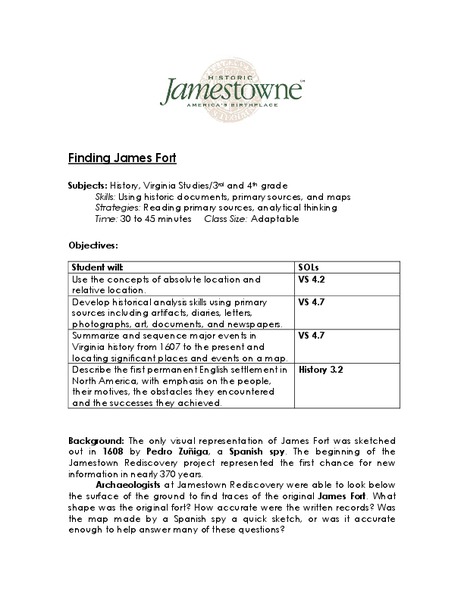 Finding James Fort Lesson Plan