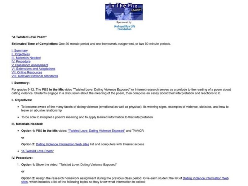 A Twisted Love Poem Lesson Plan