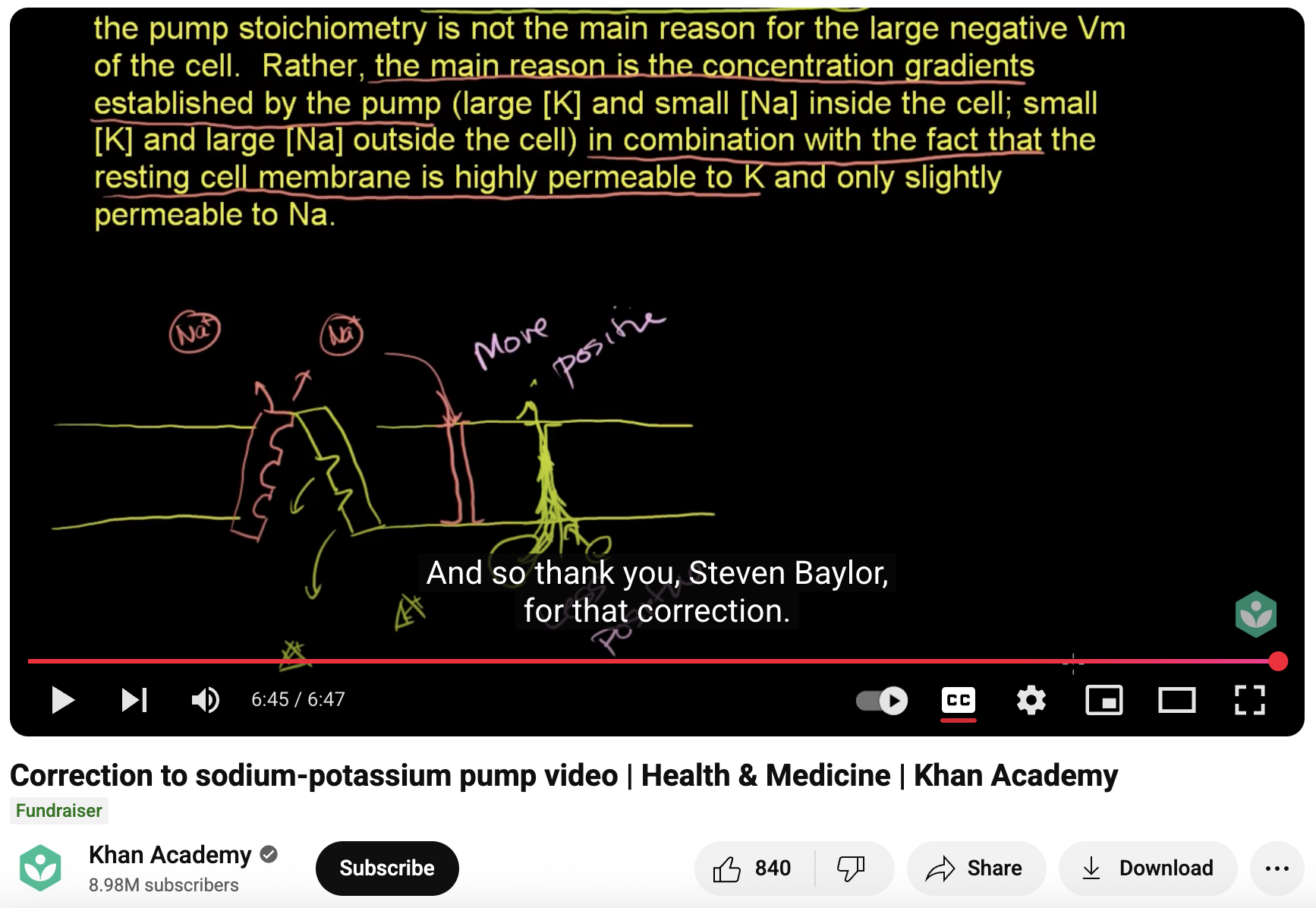 Correction to Sodium-Potassium Pump Video, Health and Medicine Instructional Video