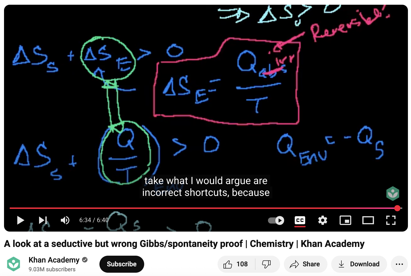 A Look at a Seductive but Wrong Gibbs/Spontaneity Proof Instructional Video