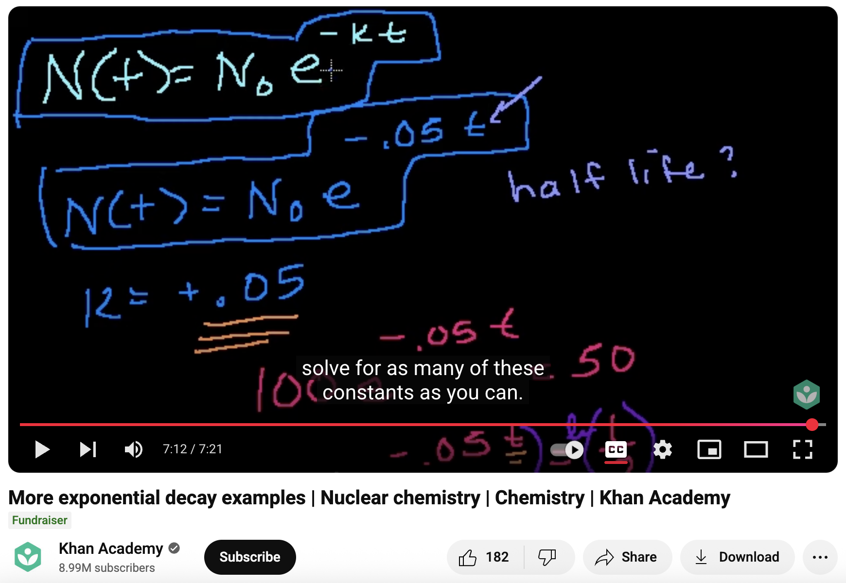 More Exponential Decay Examples, Nuclear Chemistry, Chemistry Instructional Video