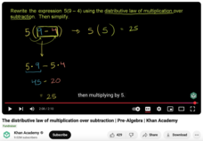 The Distributive Law of Multiplication Over Subtraction, Pre-Algebra Instructional Video