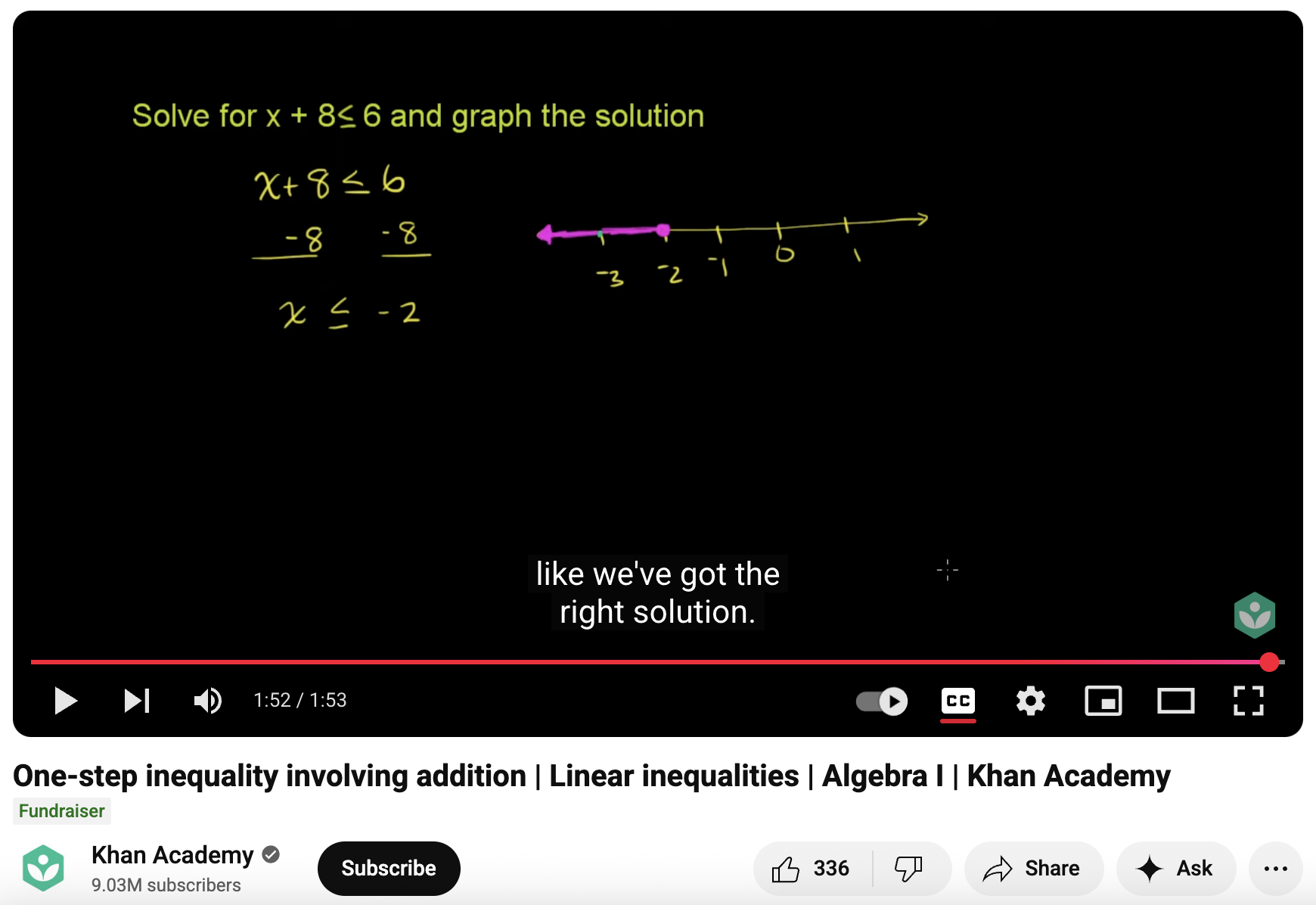 One-Step Inequality Involving Addition, Linear Inequalities, Algebra I Instructional Video