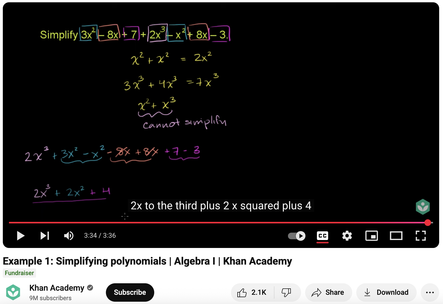 Example 1: Simplifying Polynomials, Algebra I Instructional Video