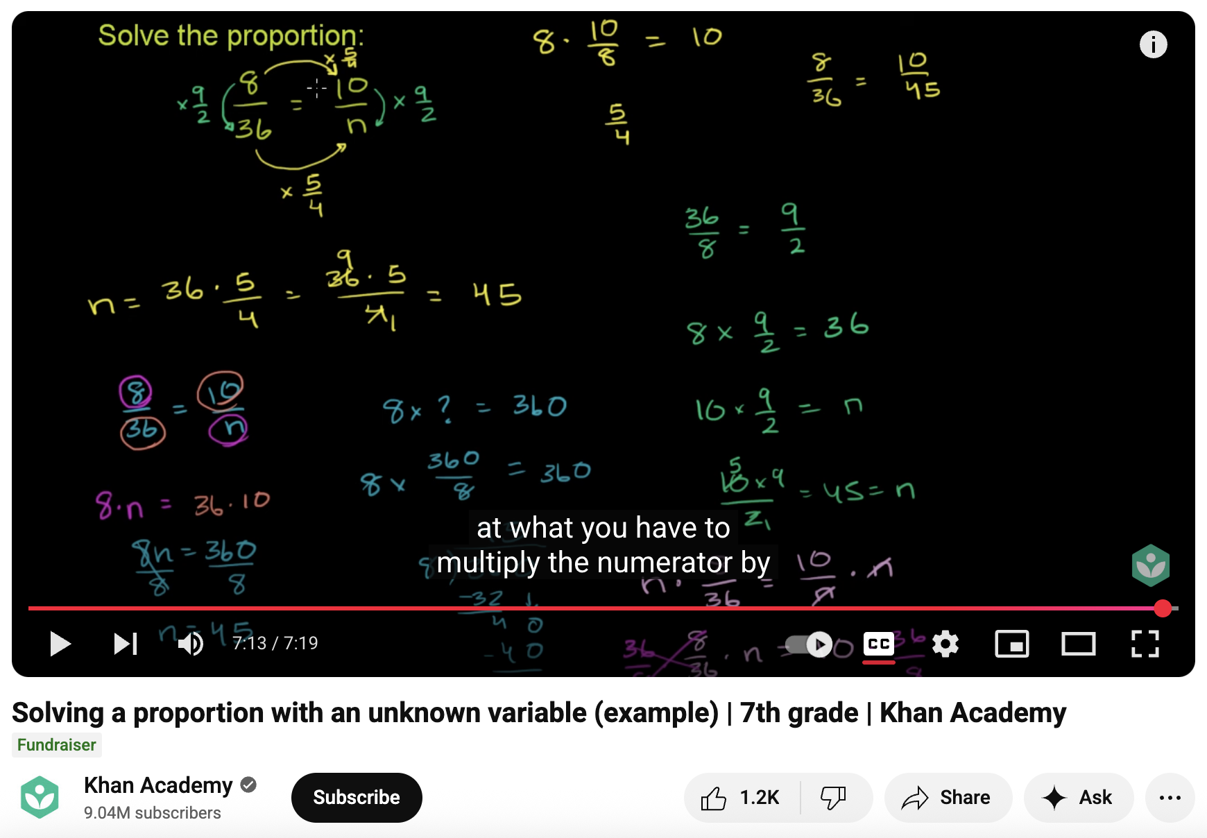 Solving a Proportion with an Unknown Variable (Example) Instructional Video
