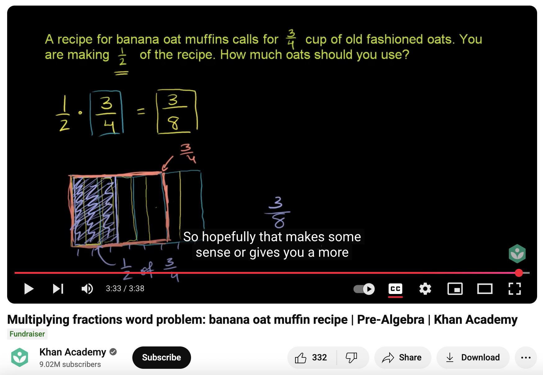 Multiplying Fractions Word Problem: Banana Oat Muffin Recipe, Pre-Algebra Instructional Video