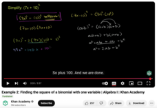 Example 2: Finding the Square of a Binomial with One Variable, Algebra I Instructional Video