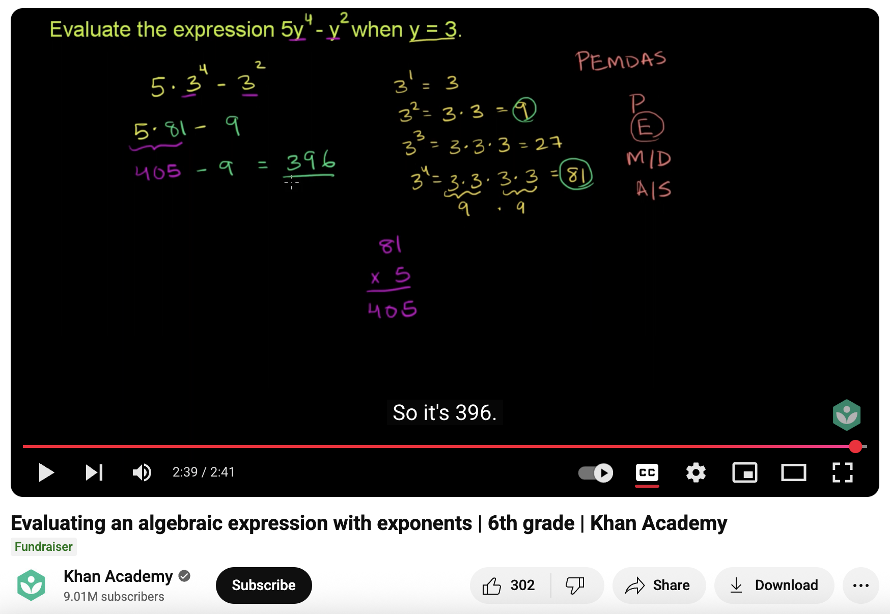 Evaluating an Algebraic Expression with Exponents Instructional Video