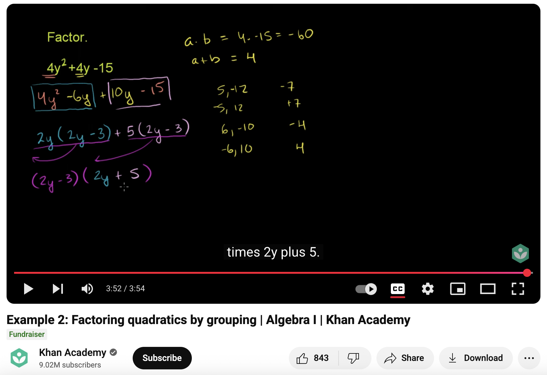Example 2: Factoring Quadratics by Grouping, Algebra I Instructional Video