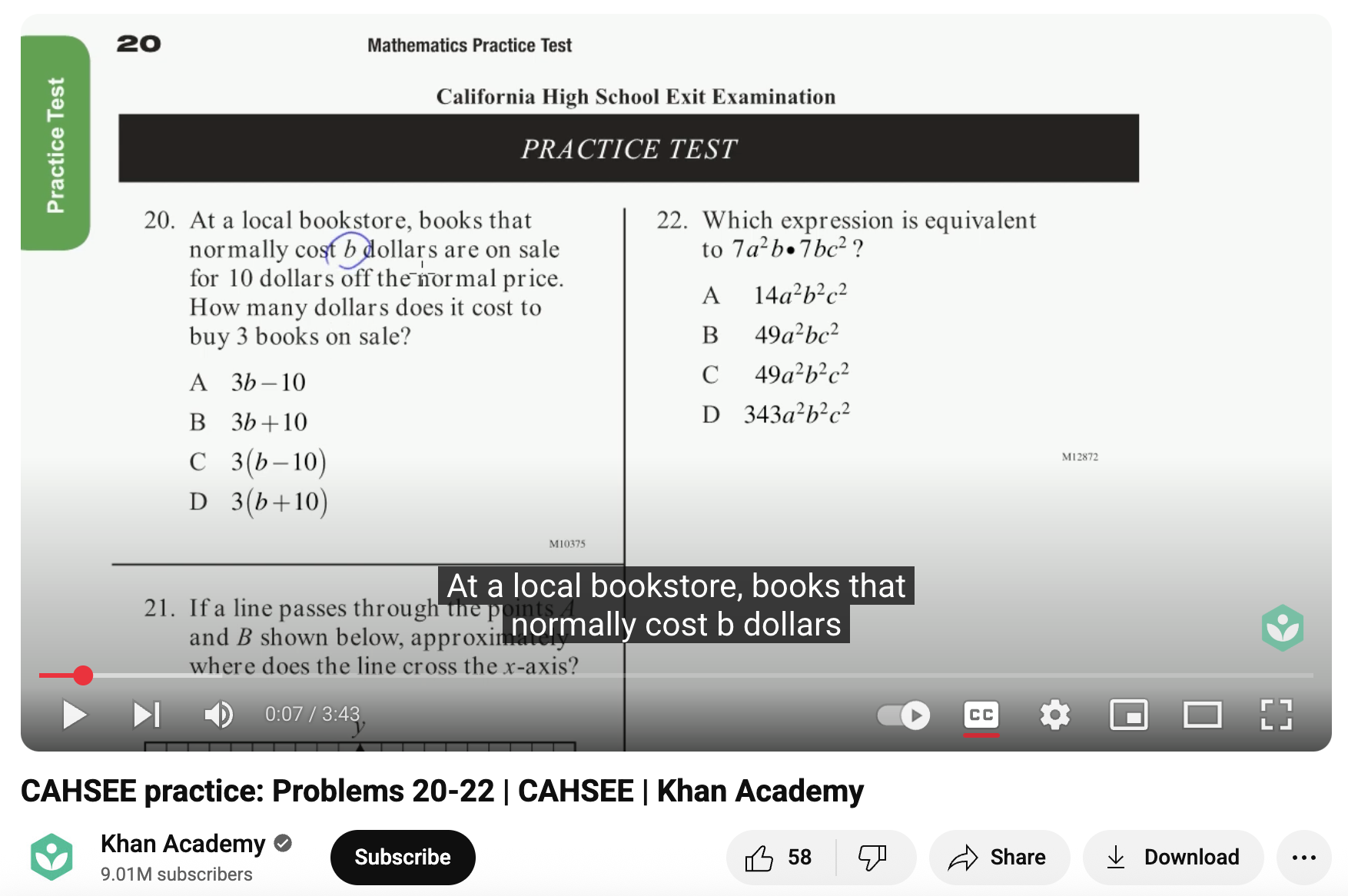 CAHSEE Practice: Problems 20-22 Instructional Video