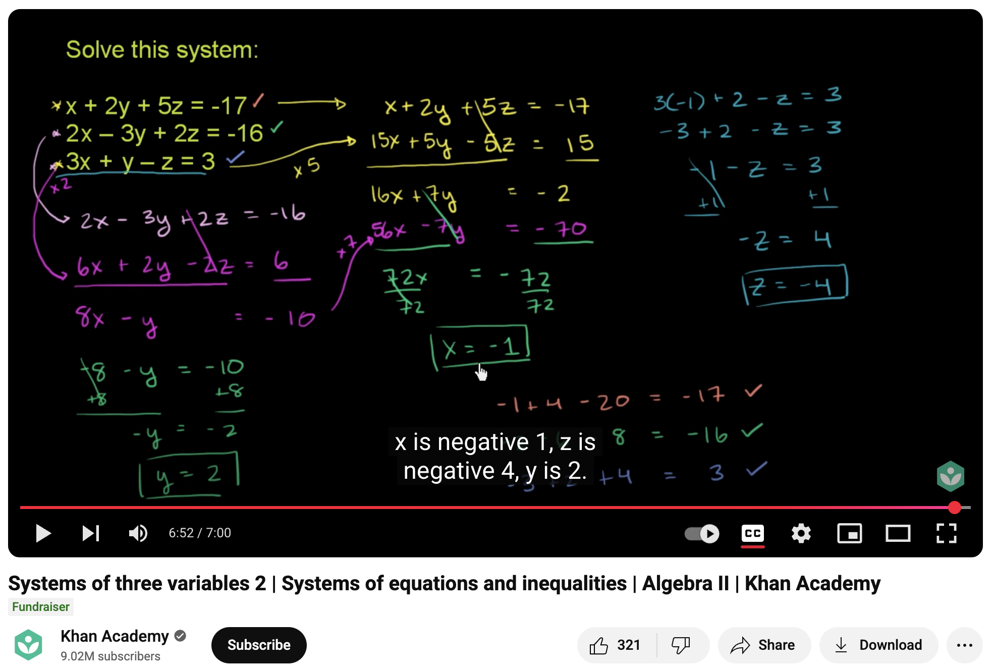 Systems of Three Variables 2, Systems of Equations and Inequalities, Algebra II Instructional Video