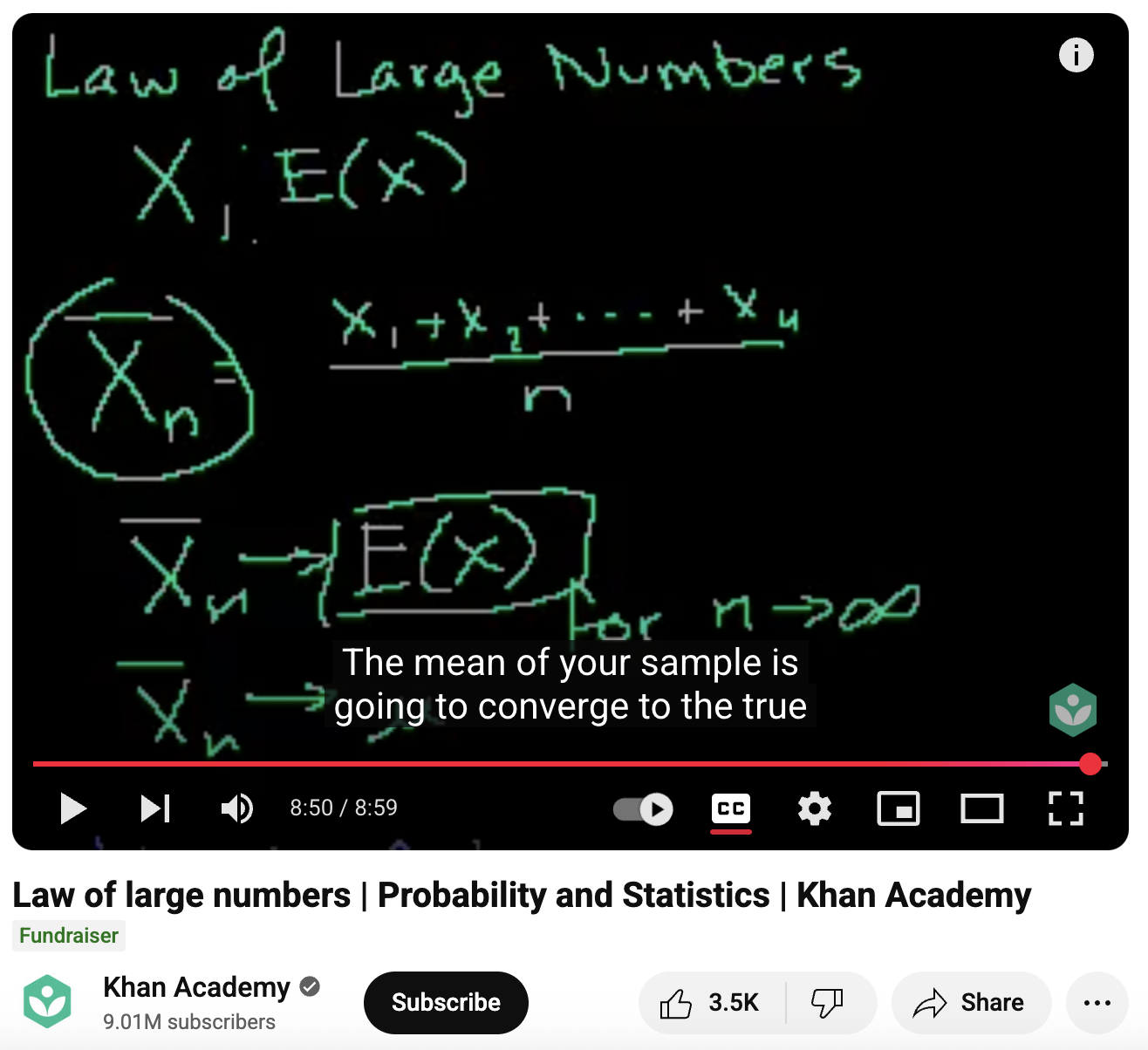 Law of Large Numbers, Probability and Statistics Instructional Video