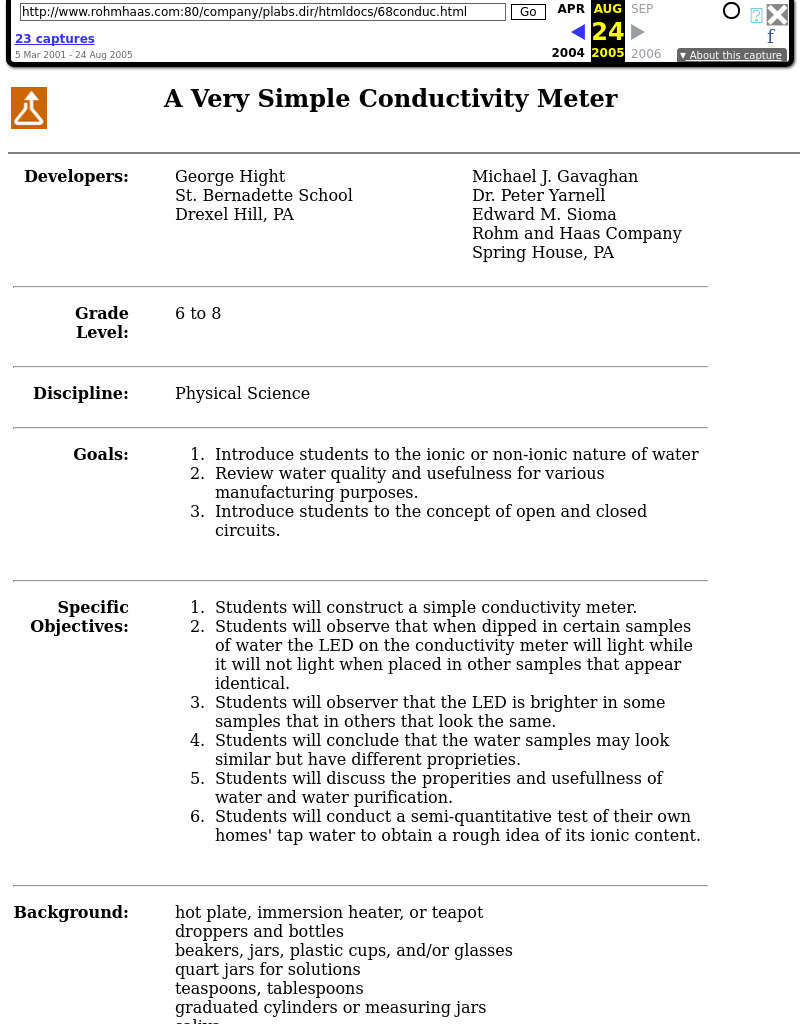 A Very Simple Conductivity Meter Lesson Plan