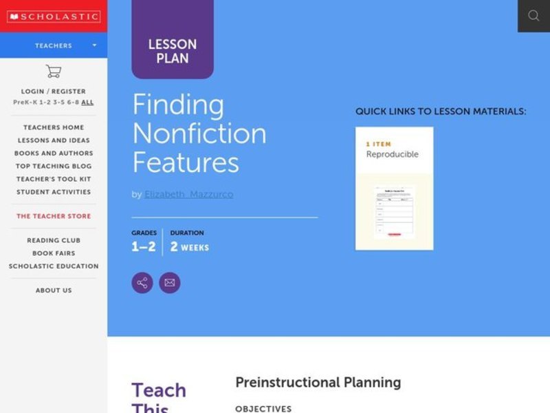 Finding Nonfiction Features Lesson Plan