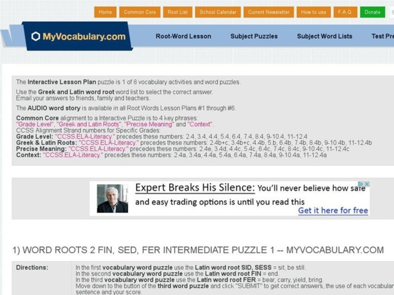 Word Roots 2: Fin, Sed, Fer Intermediate Puzzle 1, 2, & 3  Interactive