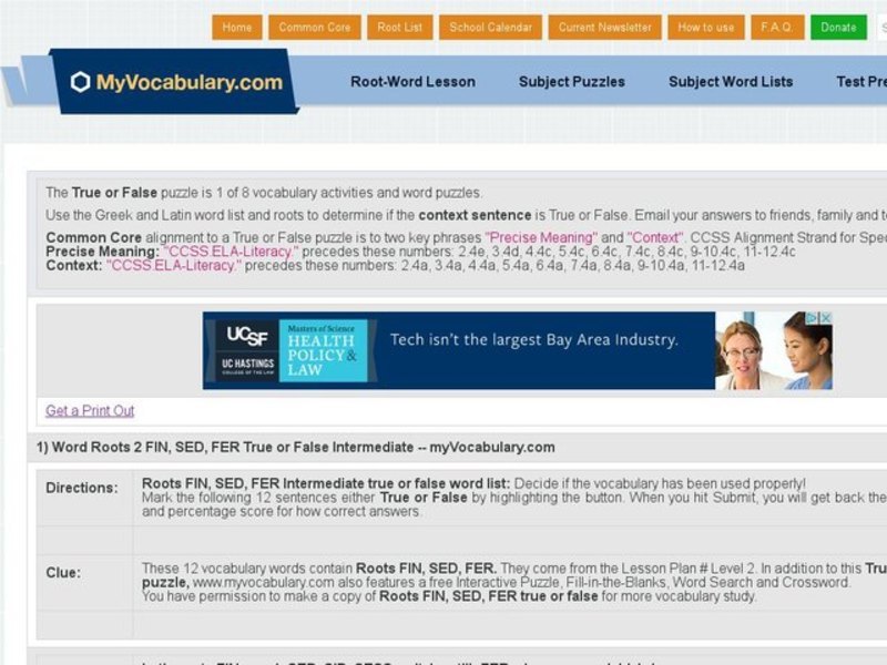 Latin Roots fin, sed, fer: True/False quiz Interactive