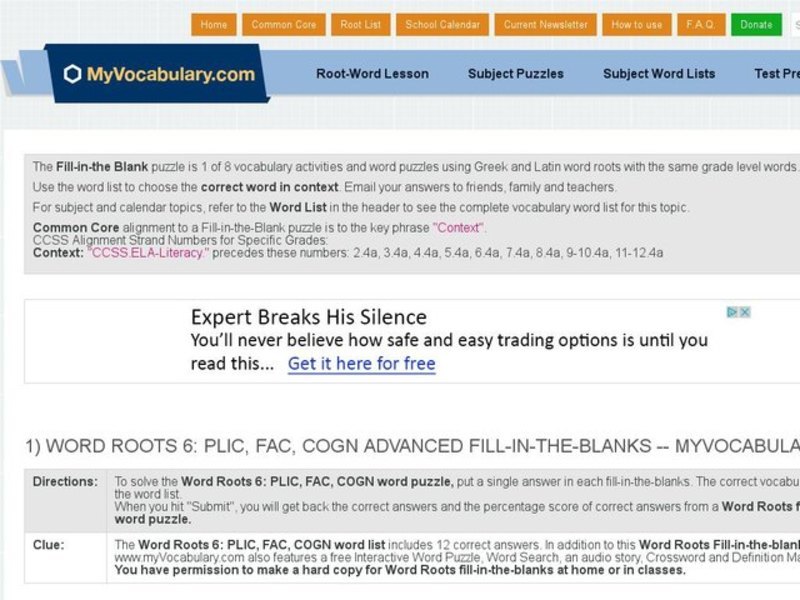 Latin roots plic, fac, cogn: Online Quiz Interactive