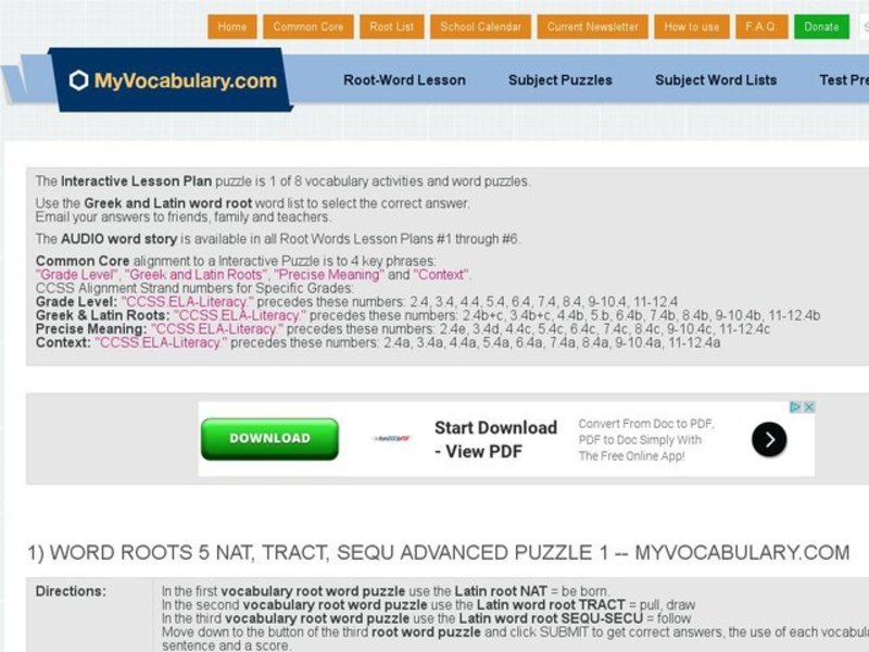 Word Roots 5: NAT, TRACT, SEQU Advanced Puzzle 1, 2, & 3 Interactive