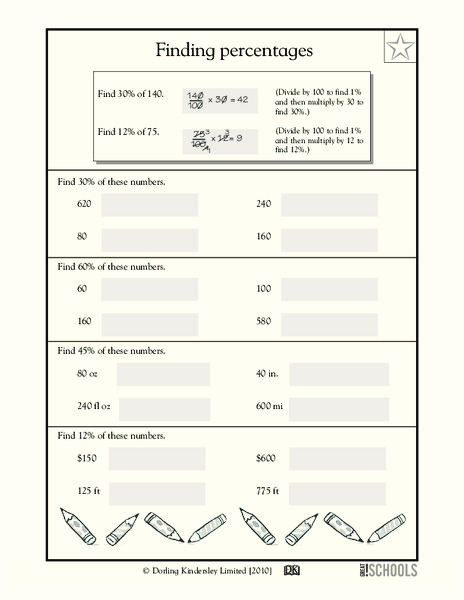 Finding Percentages Worksheet