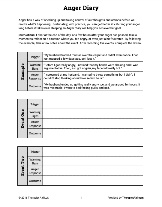 Anger Diary Worksheet