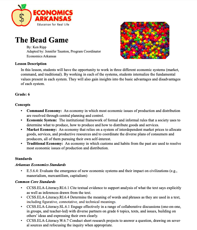 The Bead Game Lesson Plan
