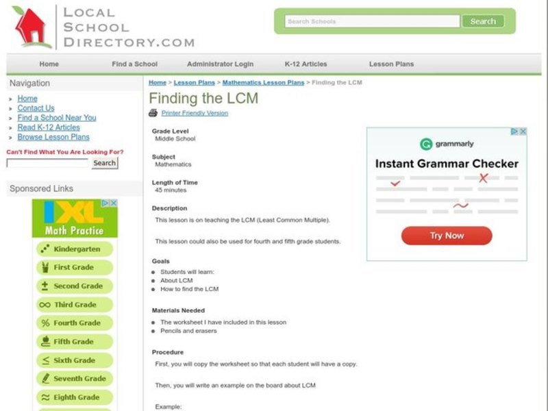 Finding the LCM Lesson Plan