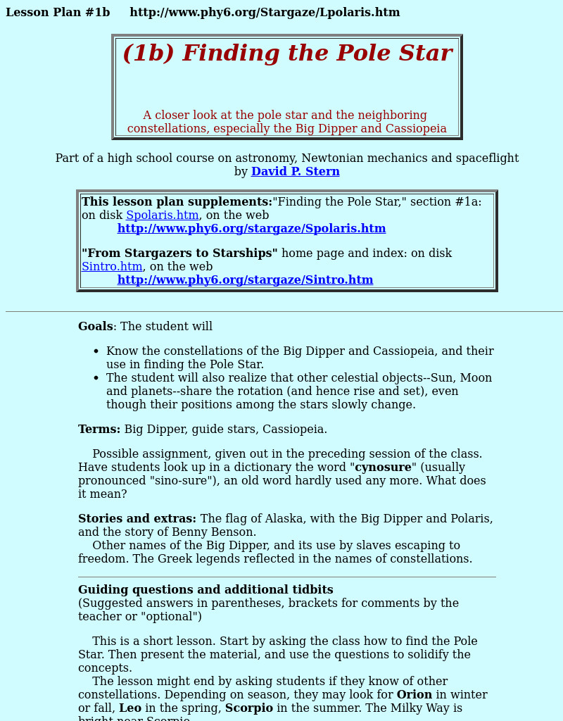 Finding the Pole Star Lesson Plan