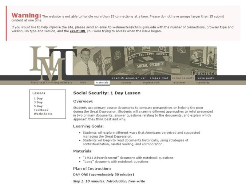 Social Security: 1 Day Lesson Lesson Plan