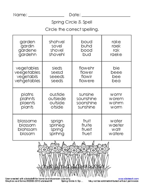 Spring Circle and Spell Worksheet