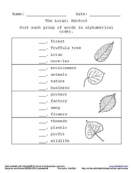 The Lorax Word Puzzles Worksheet