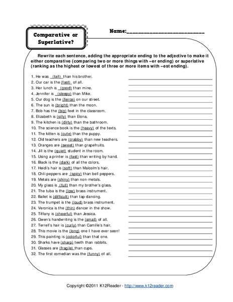 Comparative or Superlative? Worksheet