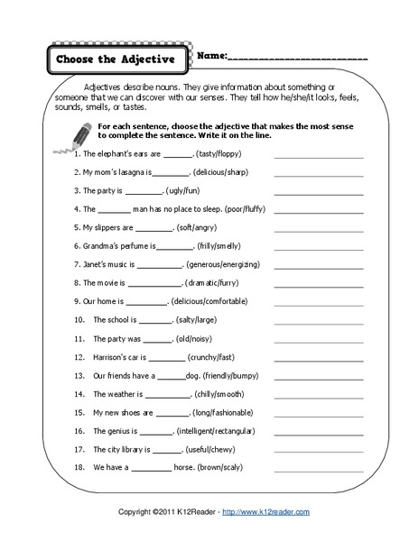Choose the Adjective Worksheet