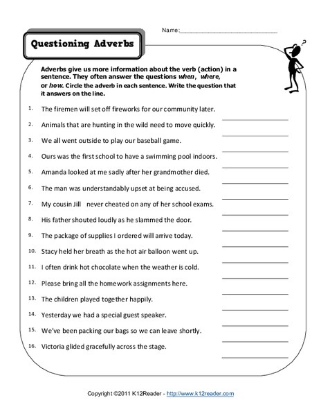 Questioning Adverbs Worksheet