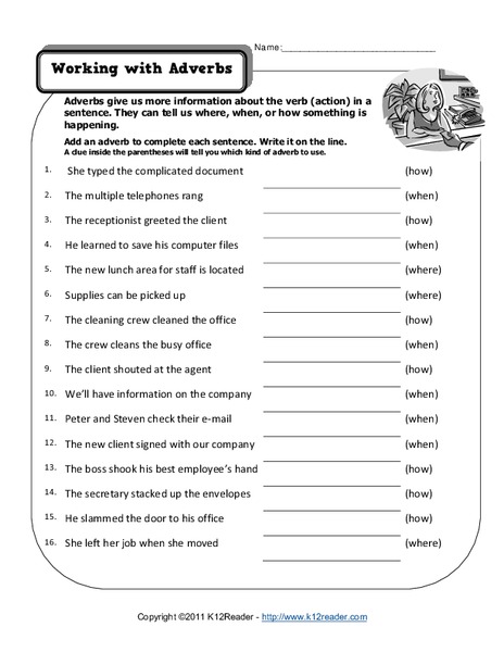 Working with Adverbs Worksheet